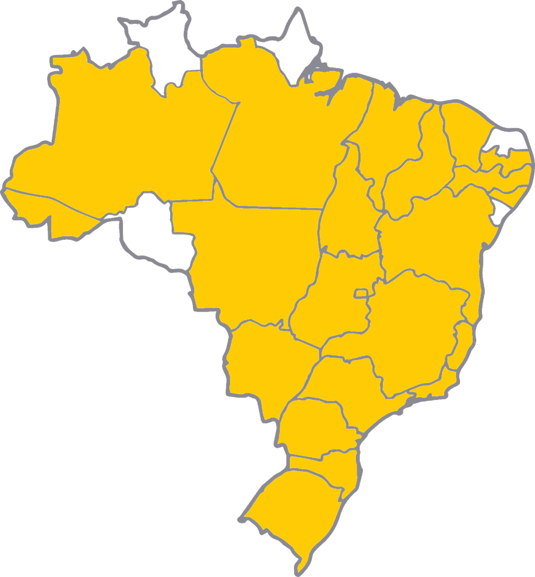 Mapa do Brasil com os estados onde a Remembeer tem operacao destacados em amarelo